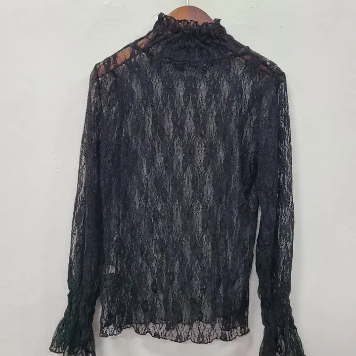 [BUNJANG] Black Lace See-Through High Neck Blouse / 블랙 레이스 시스루 긴팔 블라우스