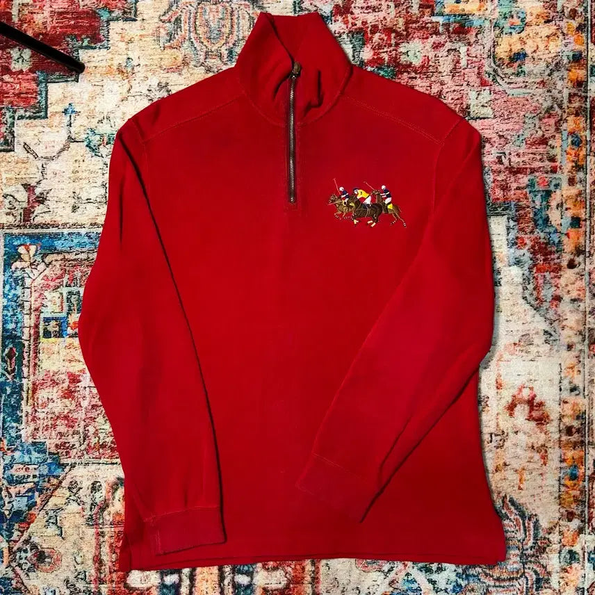 [BUNJANG] Polo Ralph Lauren Big Pony Cotton Knit Half-Zip Red / [L] 폴로 랄프로렌 빅포니 코튼니트 하프집업 레드
