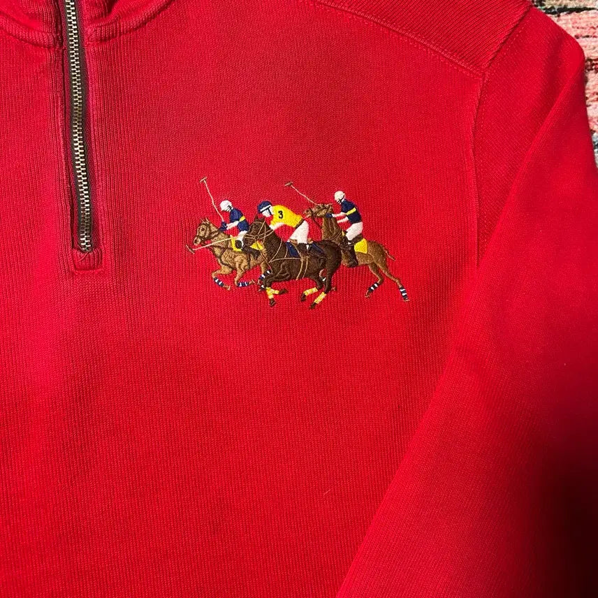[BUNJANG] Polo Ralph Lauren Big Pony Cotton Knit Half-Zip Red / [L] 폴로 랄프로렌 빅포니 코튼니트 하프집업 레드