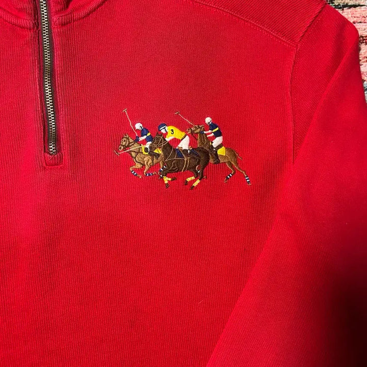 [BUNJANG] Polo Ralph Lauren Big Pony Cotton Knit Half-Zip Red / [L] 폴로 랄프로렌 빅포니 코튼니트 하프집업 레드