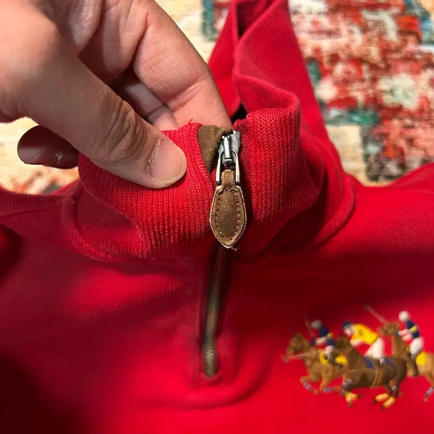 [BUNJANG] Polo Ralph Lauren Big Pony Cotton Knit Half-Zip Red / [L] 폴로 랄프로렌 빅포니 코튼니트 하프집업 레드