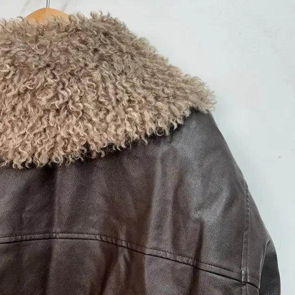 [BUNJANG] 8 CUBIC Faux Fur Collar Leather Blouson Brown / 8 CUBIC 새상품 퍼 카라 레더 블루종 브라운