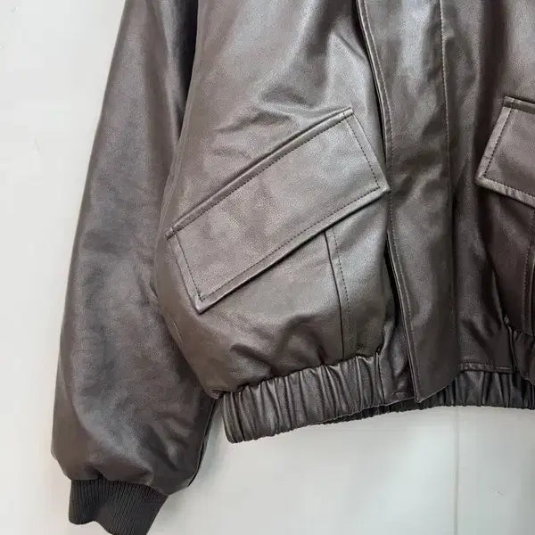 [BUNJANG] 8 CUBIC Faux Fur Collar Leather Blouson Brown / 8 CUBIC 새상품 퍼 카라 레더 블루종 브라운