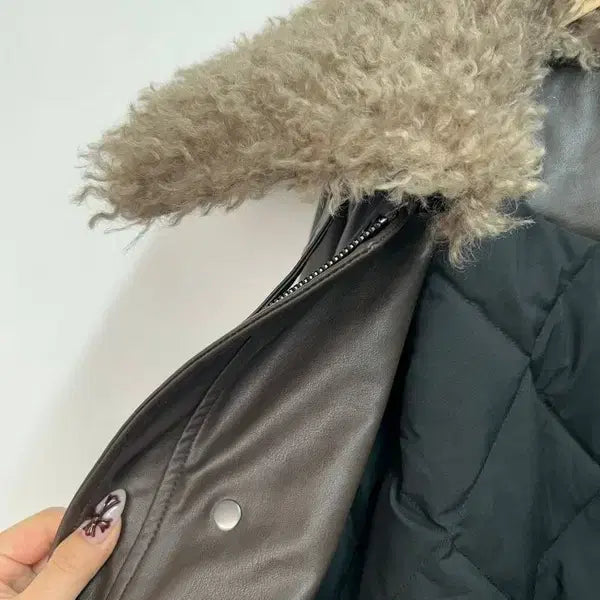 [BUNJANG] 8 CUBIC Faux Fur Collar Leather Blouson Brown / 8 CUBIC 새상품 퍼 카라 레더 블루종 브라운