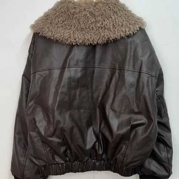 [BUNJANG] 8 CUBIC Faux Fur Collar Leather Blouson Brown / 8 CUBIC 새상품 퍼 카라 레더 블루종 브라운