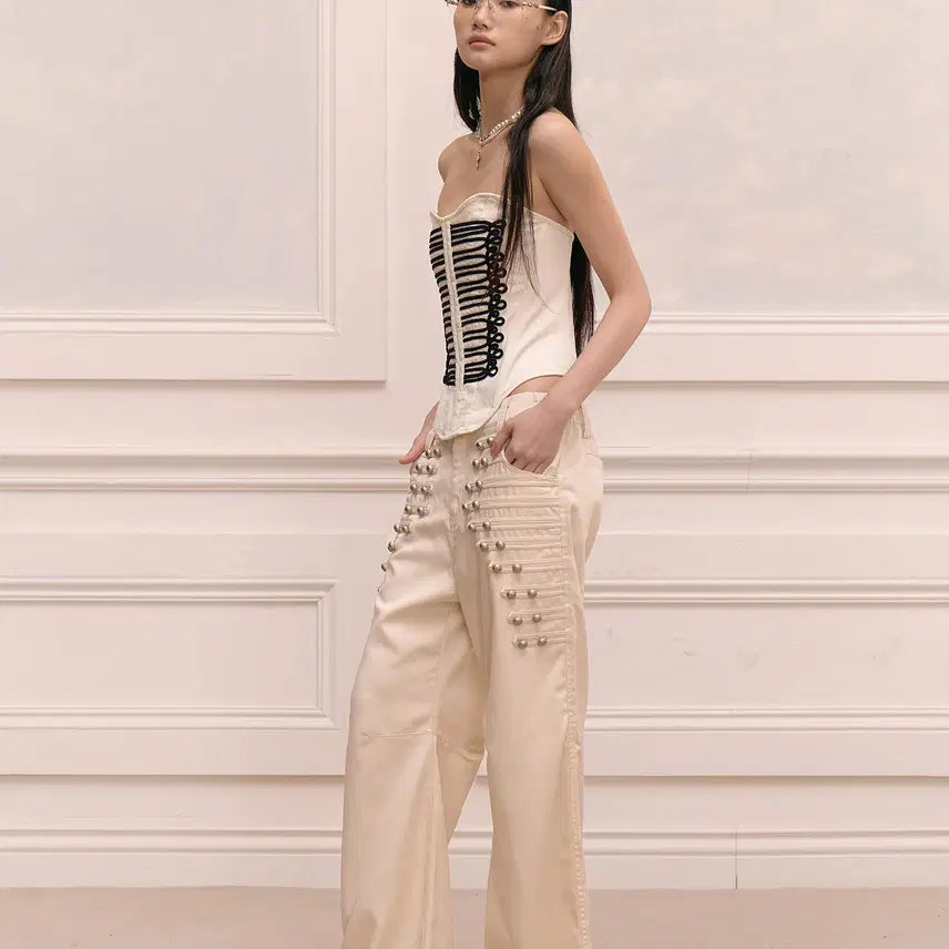 [BUNJANG] FayChui Metal Buckle Retro Wide Pants / FayChui 메탈 버클 레트로 슬리밍 와이드 팬츠