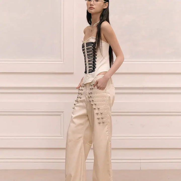 [BUNJANG] FayChui Metal Buckle Retro Wide Pants / FayChui 메탈 버클 레트로 슬리밍 와이드 팬츠