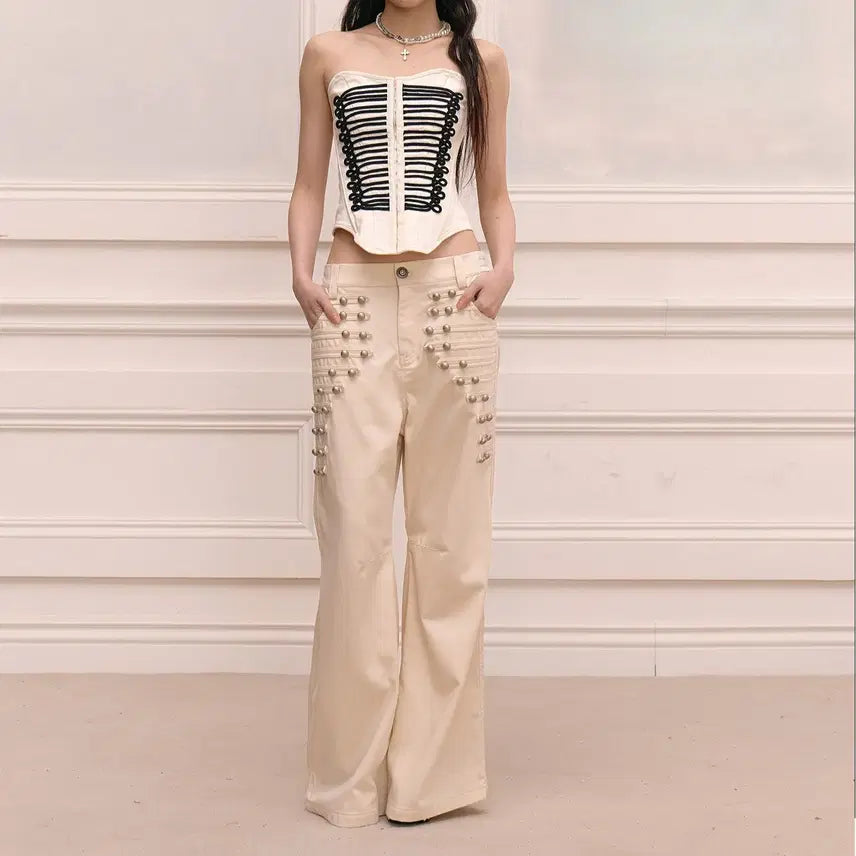 [BUNJANG] FayChui Metal Buckle Retro Wide Pants / FayChui 메탈 버클 레트로 슬리밍 와이드 팬츠