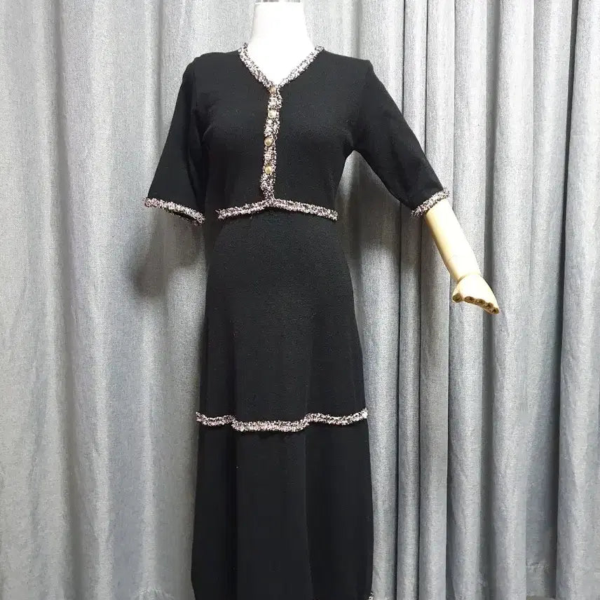 [BUNJANG] Artlangs Square Neck Vintage Dress / 트윌배색 바디라인 맥시 원피스