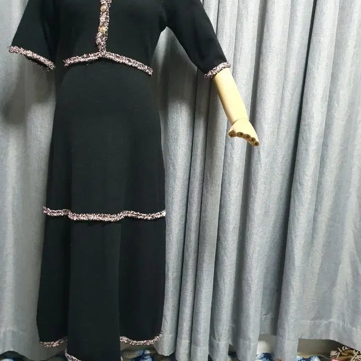 [BUNJANG] Artlangs Square Neck Vintage Dress / 트윌배색 바디라인 맥시 원피스