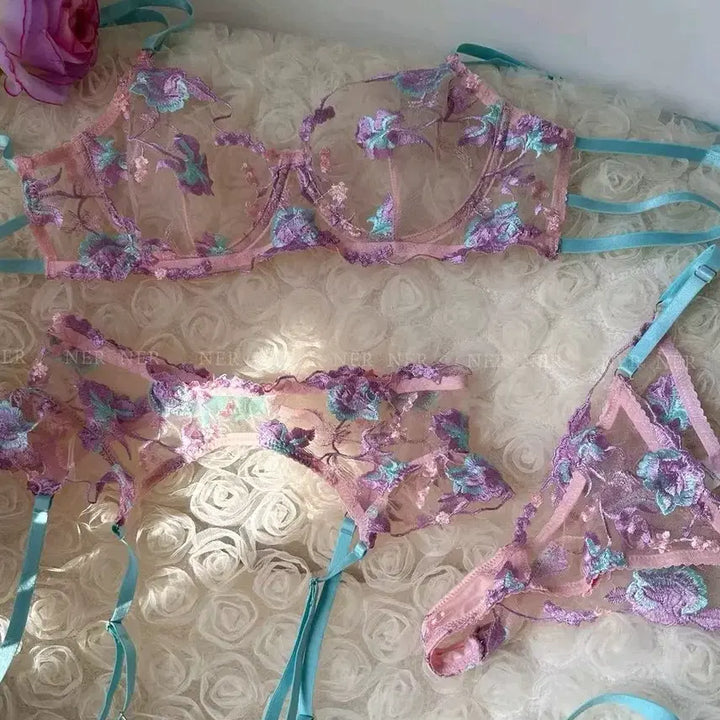 [BUNJANG] Floral Embroidery Lingerie Set / 꽃 자수 란제리 세트