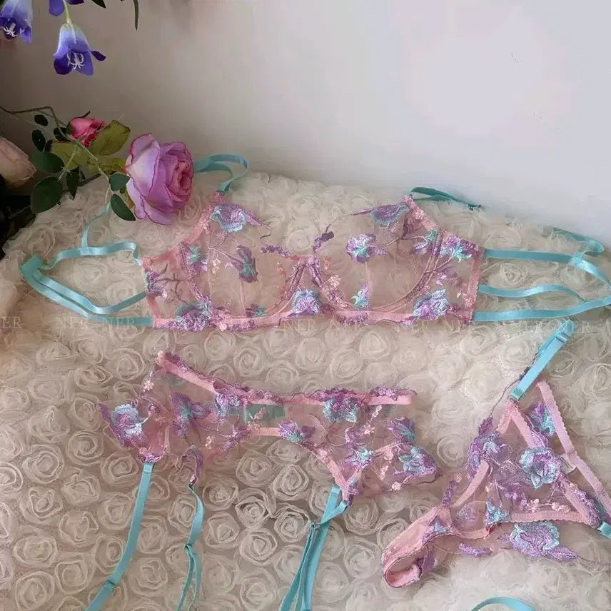 [BUNJANG] Floral Embroidery Lingerie Set / 꽃 자수 란제리 세트