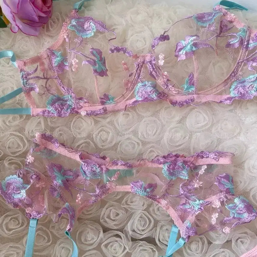 [BUNJANG] Floral Embroidery Lingerie Set / 꽃 자수 란제리 세트