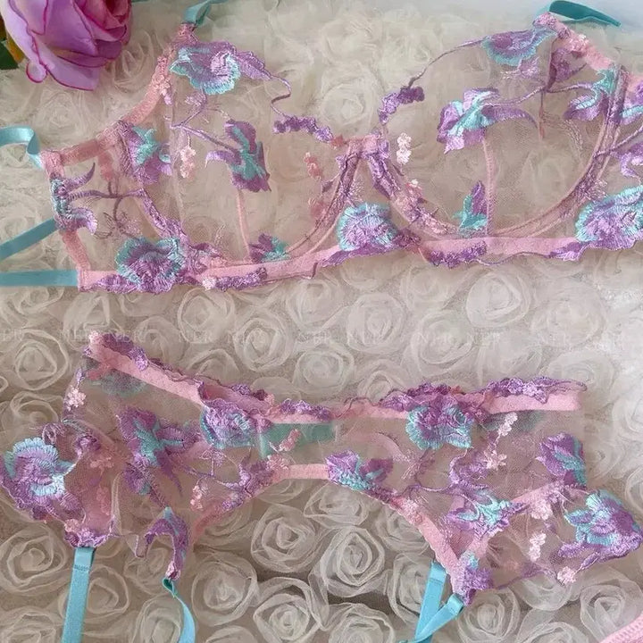 [BUNJANG] Floral Embroidery Lingerie Set / 꽃 자수 란제리 세트