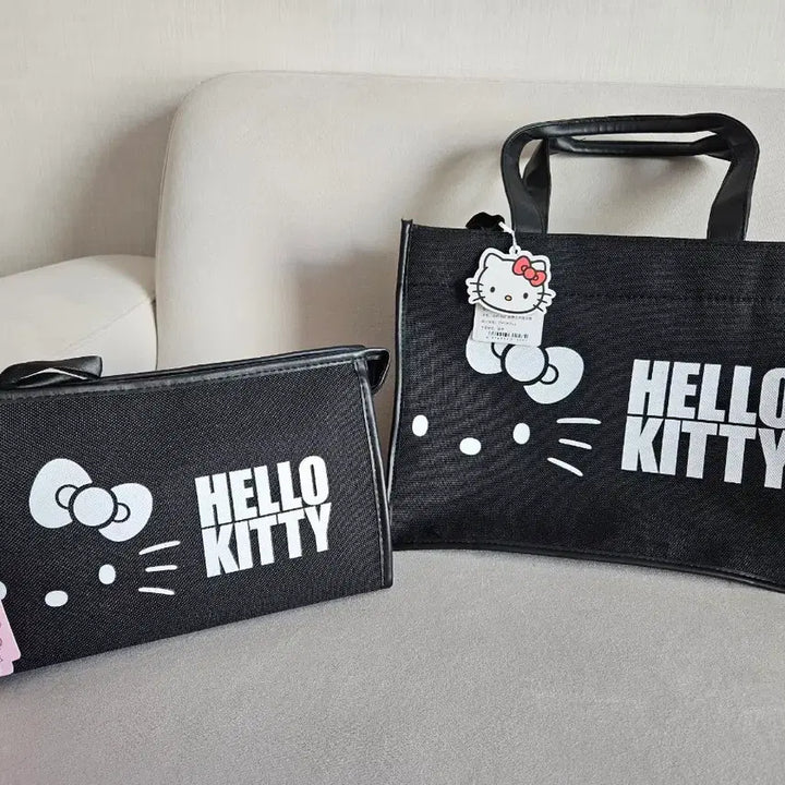 [SOLD OUT] 헬로키티 블랙 도트백 파우치 세트