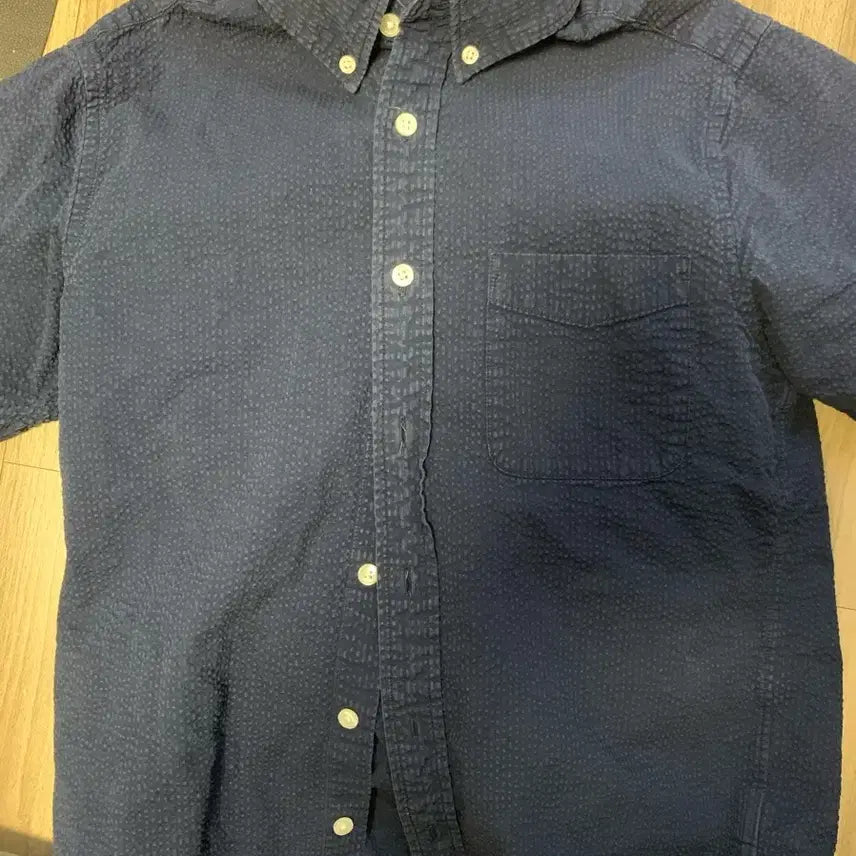 [BUNJANG] MUJI Navy Seersucker Shirt M / 무인양품 네이비 시어서커 셔츠 M(95) 반팔