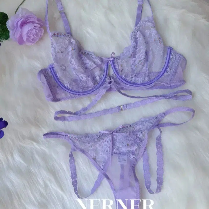 [BUNJANG] Lace Bralette Set - Light Purple / 레이스 브라렛 세트 연보라