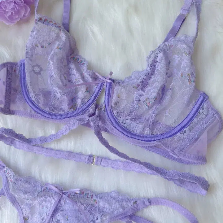 [BUNJANG] Lace Bralette Set - Light Purple / 레이스 브라렛 세트 연보라