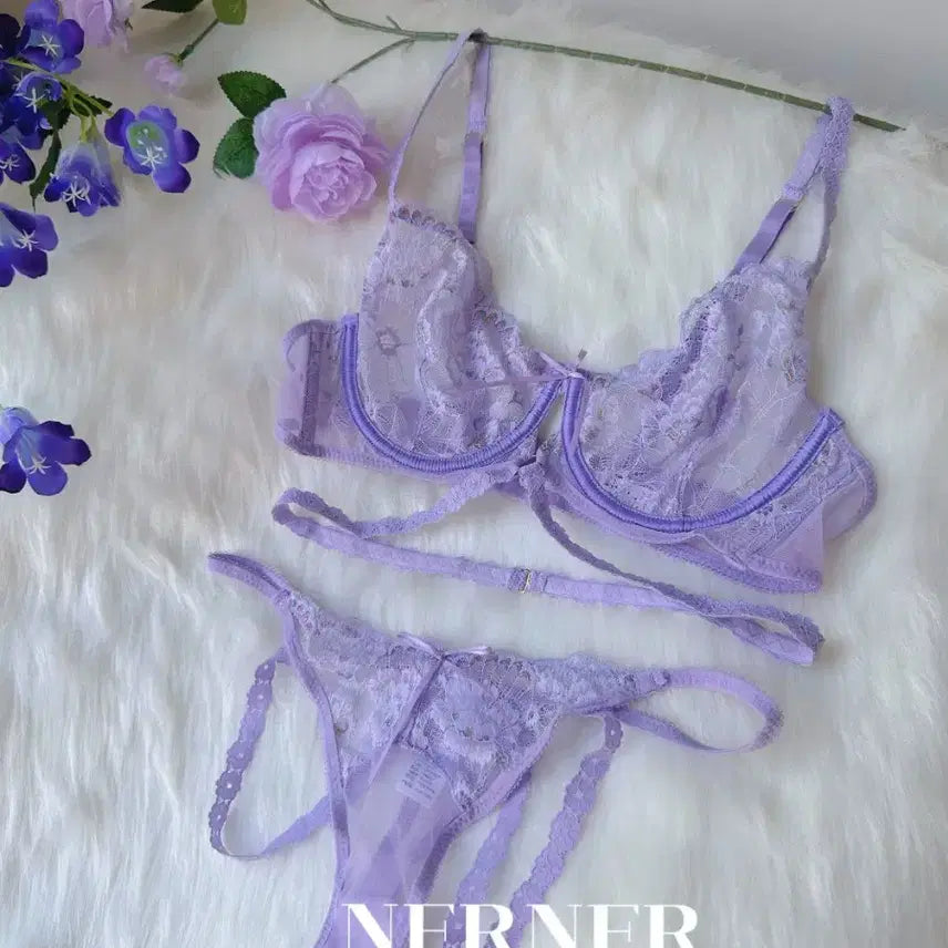 [BUNJANG] Lace Bralette Set - Light Purple / 레이스 브라렛 세트 연보라