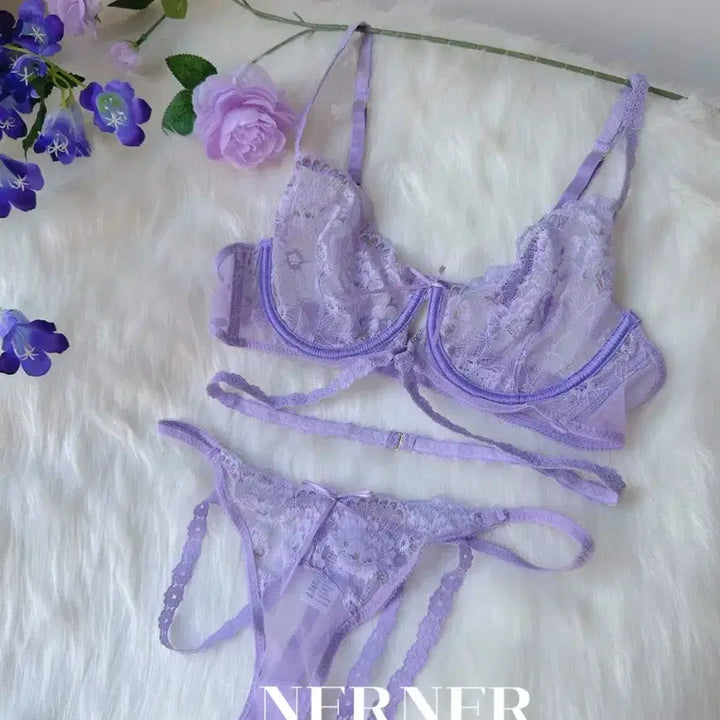 [BUNJANG] Lace Bralette Set - Light Purple / 레이스 브라렛 세트 연보라