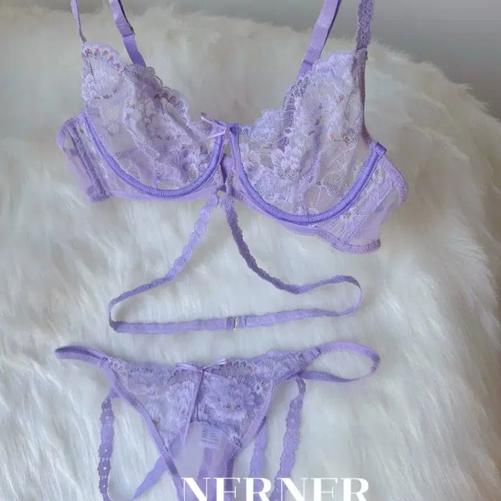 [BUNJANG] Lace Bralette Set - Light Purple / 레이스 브라렛 세트 연보라