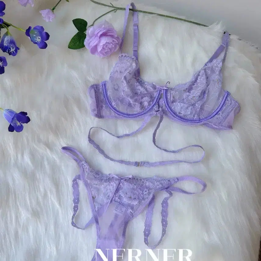 [BUNJANG] Lace Bralette Set - Light Purple / 레이스 브라렛 세트 연보라