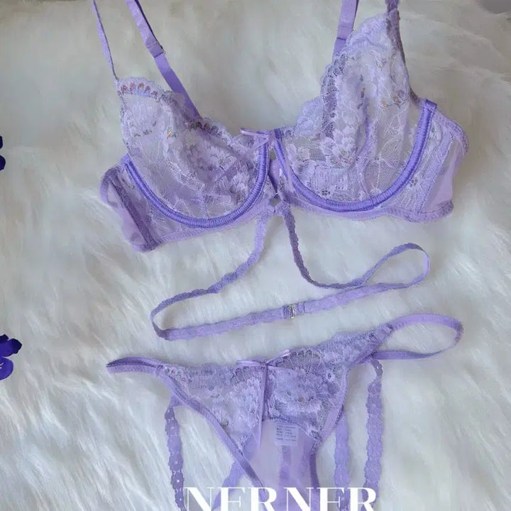 [BUNJANG] Lace Bralette Set - Light Purple / 레이스 브라렛 세트 연보라