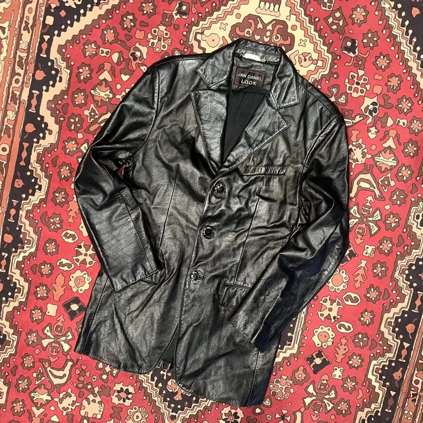 [BUNJANG] Leder Collector Black Leather Blazer Jacket / 707/( M-L ) 가죽마이 검정마이 가죽자켓 레더자켓 가죽카코트