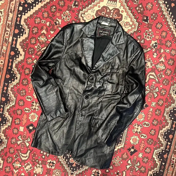 [BUNJANG] Leder Collector Black Leather Blazer Jacket / 707/( M-L ) 가죽마이 검정마이 가죽자켓 레더자켓 가죽카코트