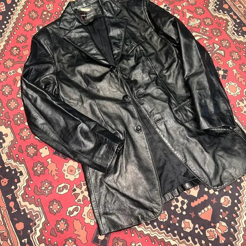 [BUNJANG] Leder Collector Black Leather Blazer Jacket / 707/( M-L ) 가죽마이 검정마이 가죽자켓 레더자켓 가죽카코트