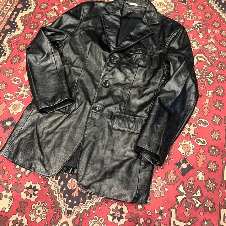 [BUNJANG] Leder Collector Black Leather Blazer Jacket / 707/( M-L ) 가죽마이 검정마이 가죽자켓 레더자켓 가죽카코트