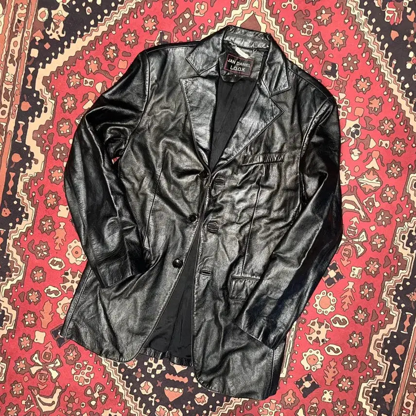 [BUNJANG] Leder Collector Black Leather Blazer Jacket / 707/( M-L ) 가죽마이 검정마이 가죽자켓 레더자켓 가죽카코트