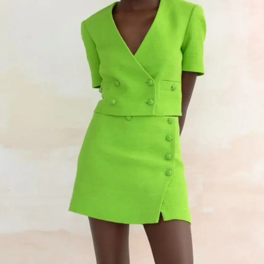 [BUNJANG] Zara Textured Skirt Neon Green M / 자라 텍스쳐 스커트 네온그린 M