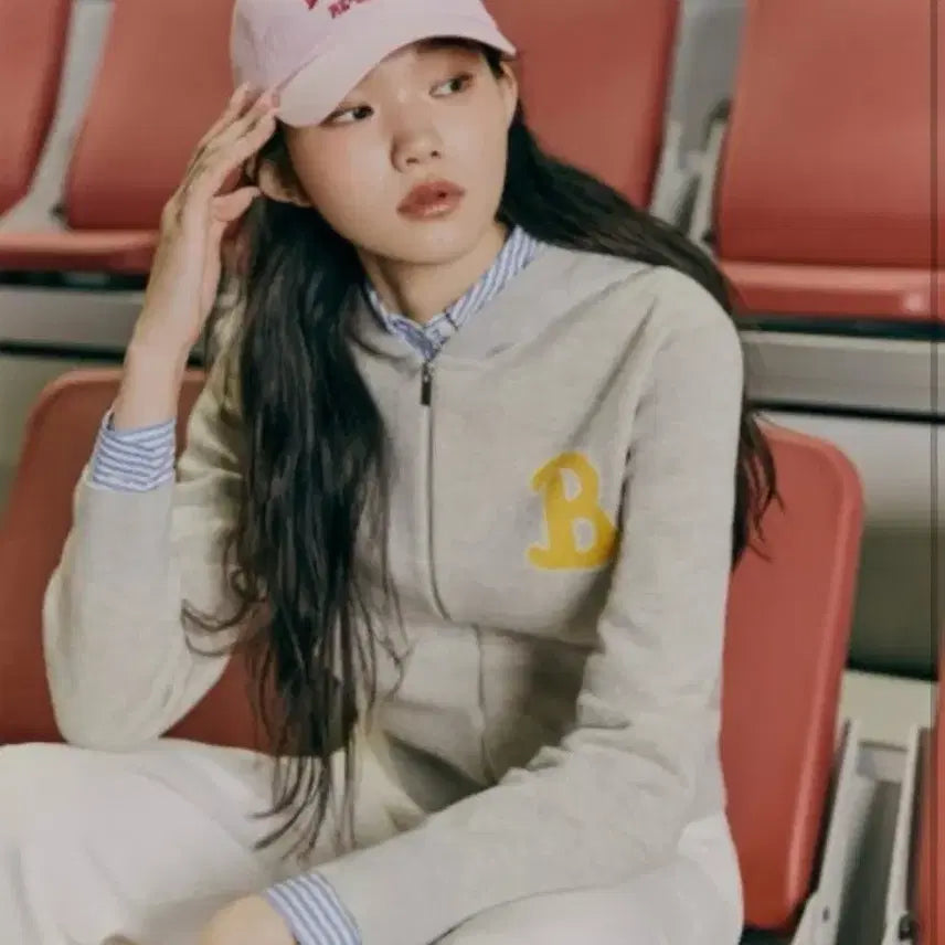[BUNJANG] Beanpole Ladies Lettering Hooded Zip-up Cardigan Grey / 빈폴 레이디스 레터링 후드 집업 가디건 회색