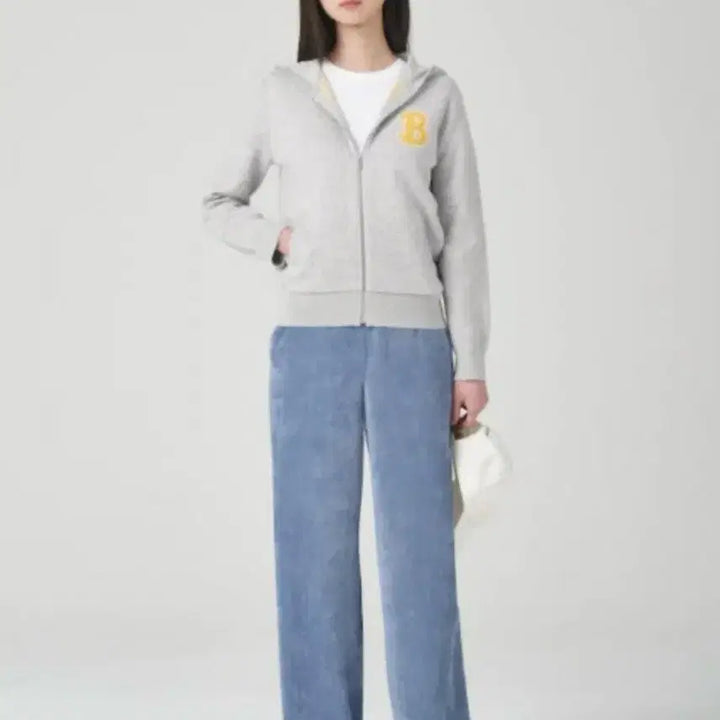 [BUNJANG] Beanpole Ladies Lettering Hooded Zip-up Cardigan Grey / 빈폴 레이디스 레터링 후드 집업 가디건 회색