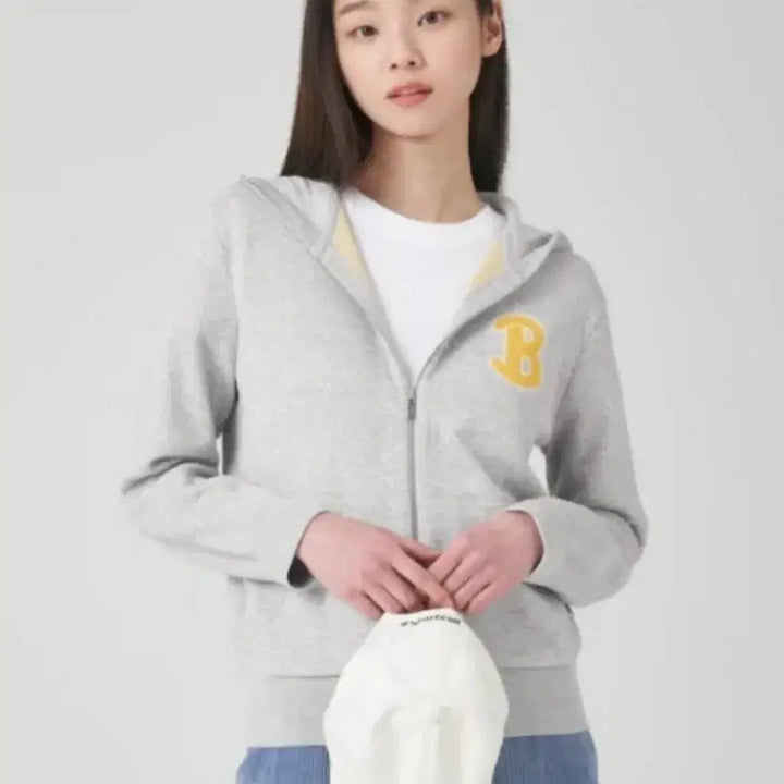 [BUNJANG] Beanpole Ladies Lettering Hooded Zip-up Cardigan Grey / 빈폴 레이디스 레터링 후드 집업 가디건 회색