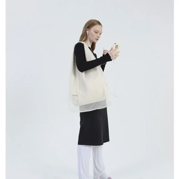 [BUNJANG] Fun From Fun Layered Mesh Shoulder Bag Ivory / 펀프롬펀 매쉬 레이어드 숄더백 에코백 아이보리 cos