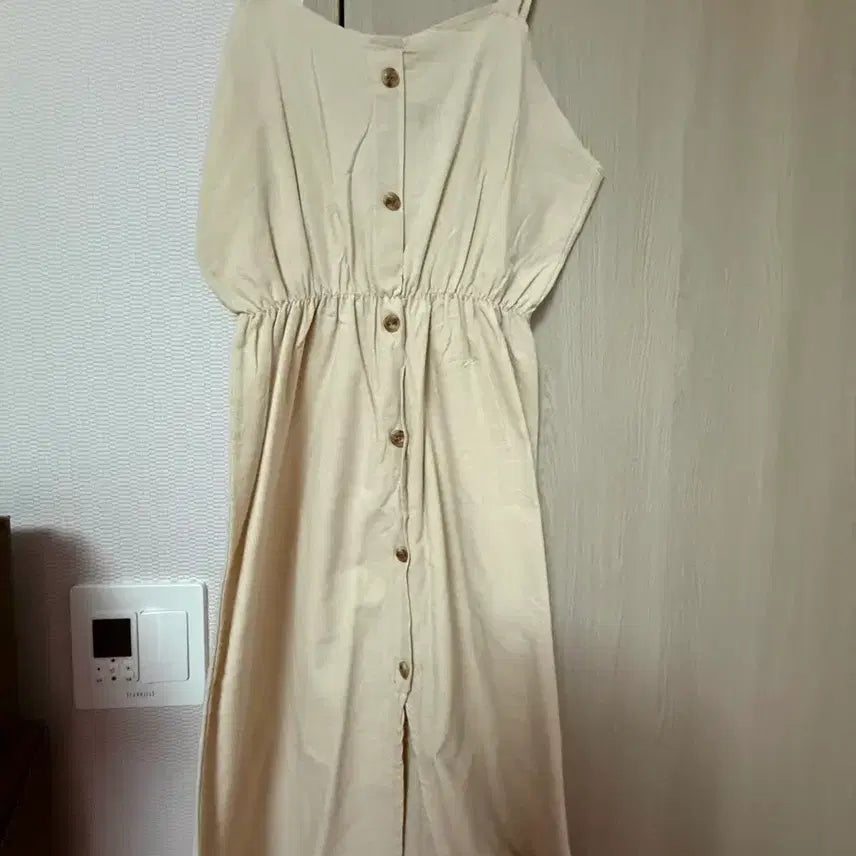 [BUNJANG] Beige Shirring Strap Long Dress / 베이지 셔링 끈 원피스