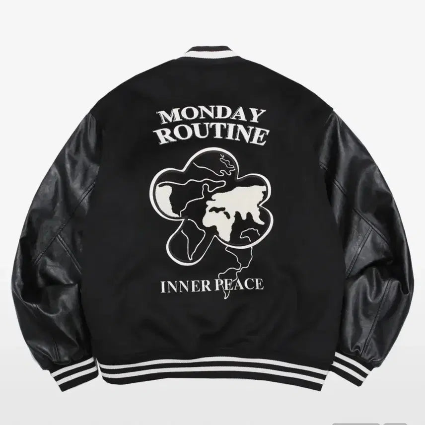 [BUNJANG] Physical Education Department Monday Routine Varsity Jacket - Black (M) / 피지컬 에듀케이션 디파트먼트 먼데이 루틴 바시티 블랙 자켓 m사이즈