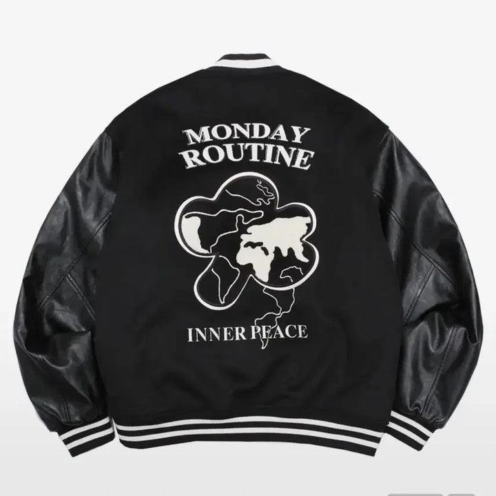[BUNJANG] Physical Education Department Monday Routine Varsity Jacket - Black (M) / 피지컬 에듀케이션 디파트먼트 먼데이 루틴 바시티 블랙 자켓 m사이즈