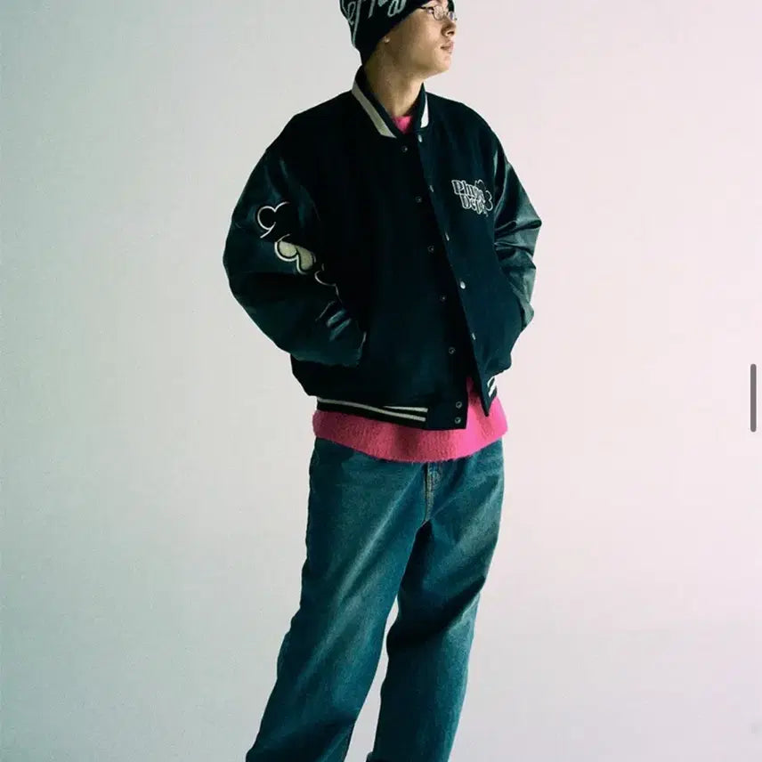[BUNJANG] Physical Education Department Monday Routine Varsity Jacket - Black (M) / 피지컬 에듀케이션 디파트먼트 먼데이 루틴 바시티 블랙 자켓 m사이즈