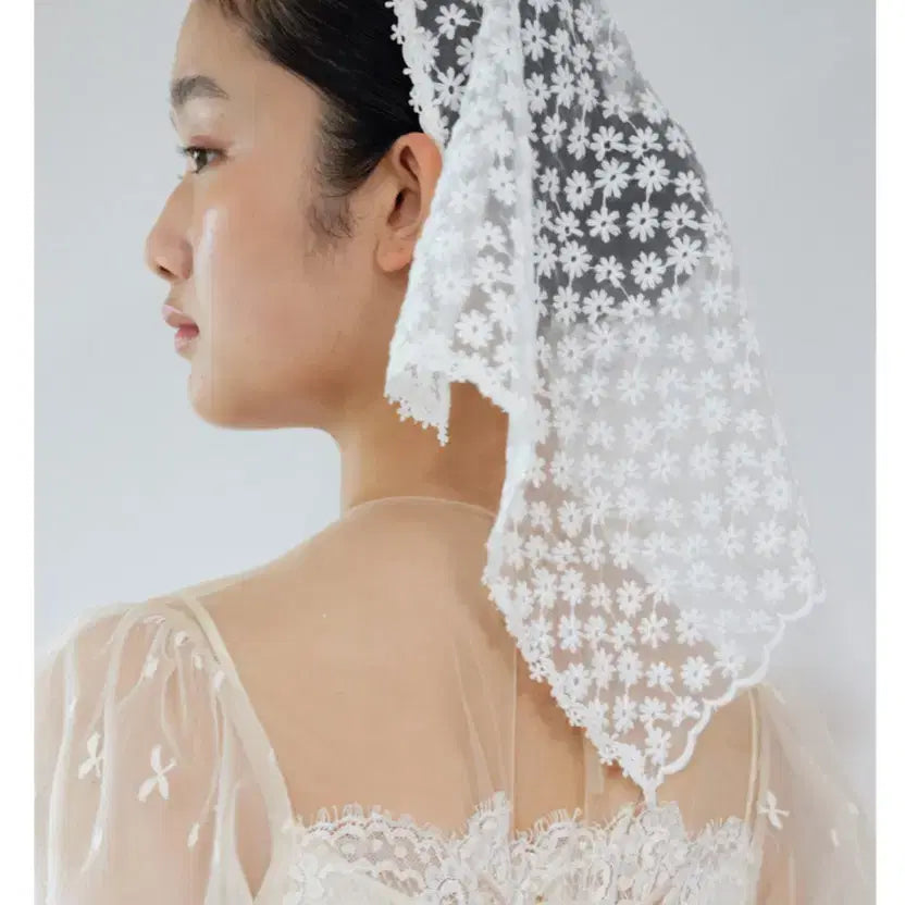 [BUNJANG] Podge Veil Flower Lace Veil Scarf / 포지베일 플라워 레이스 베일 스카프