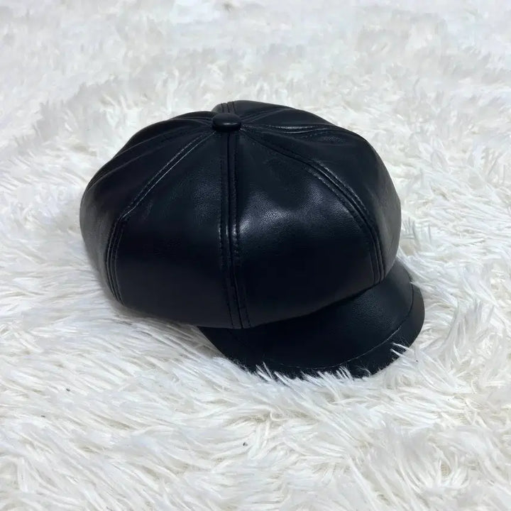 [BUNJANG] Leather Octagonal Cap / 레더 팔각모 블랙 캡