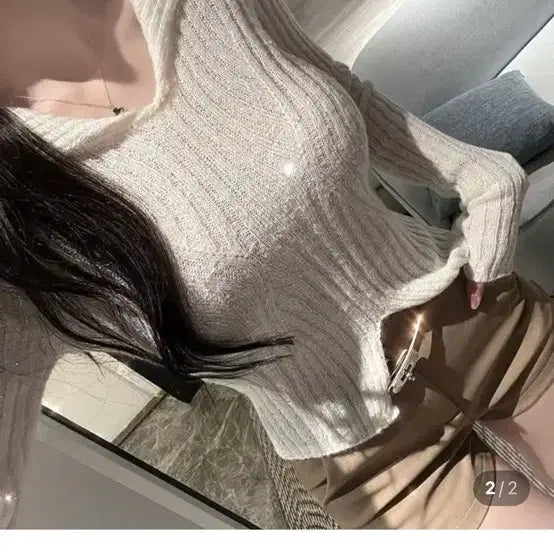 [BUNJANG] Imported Apparel Sequin Sailor Collar Knit Beige / 수입의류 여리핏 스팽글 펄 세일러 카라 니트 베이지