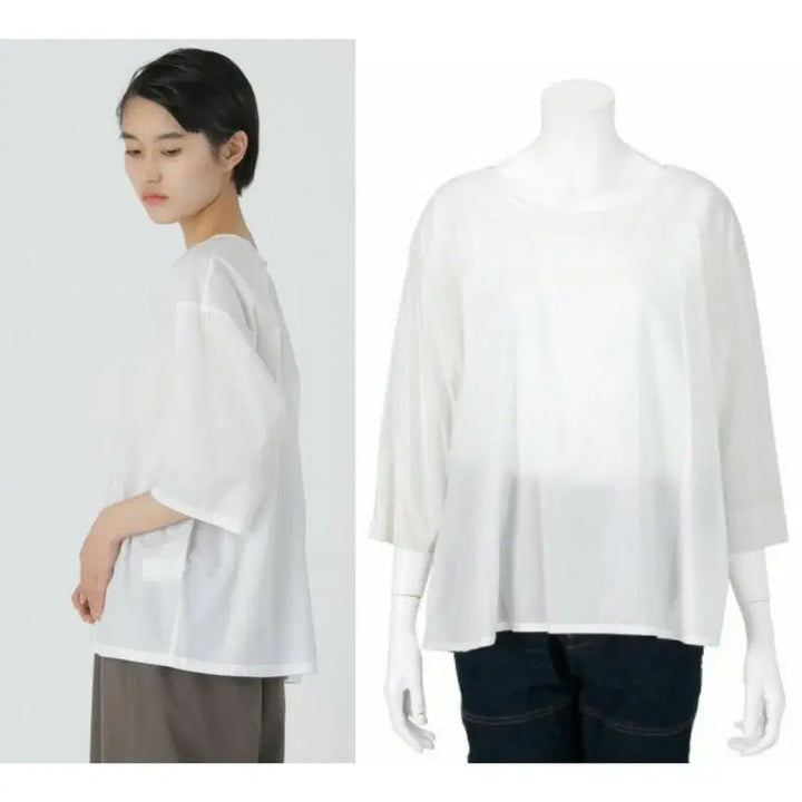 [BUNJANG] ZUCCA Cotton-Lyocell One-Tuck White Loose-Fit Top Blouse / ZUCCA 주카 코튼리오셀 원턱 포인트 화이트 루스핏 탑 티셔츠 블라우스