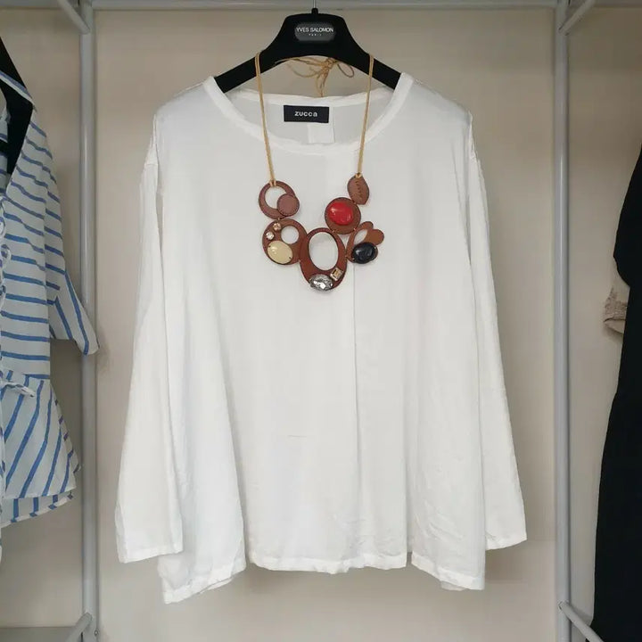 [BUNJANG] ZUCCA Cotton-Lyocell One-Tuck White Loose-Fit Top Blouse / ZUCCA 주카 코튼리오셀 원턱 포인트 화이트 루스핏 탑 티셔츠 블라우스