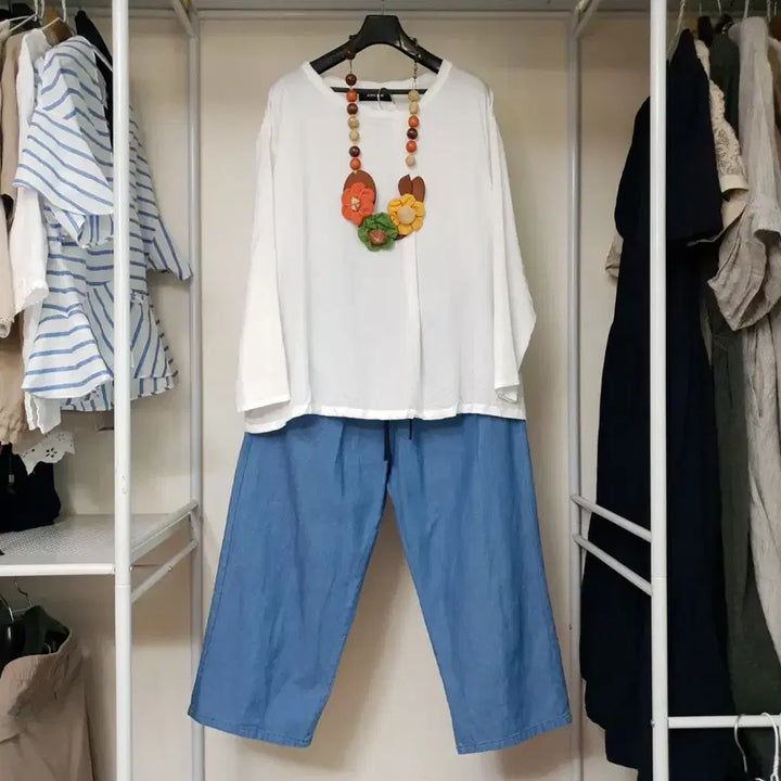 [BUNJANG] ZUCCA Cotton-Lyocell One-Tuck White Loose-Fit Top Blouse / ZUCCA 주카 코튼리오셀 원턱 포인트 화이트 루스핏 탑 티셔츠 블라우스