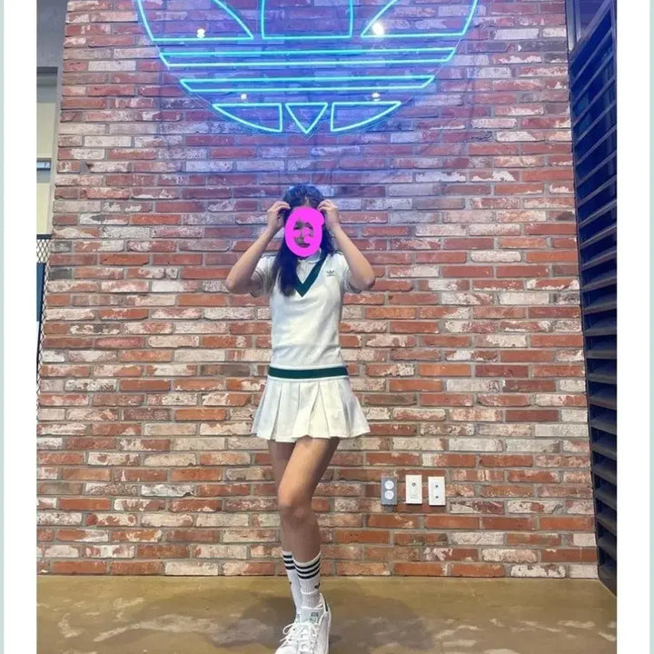 [BUNJANG] Adidas Ivory Three-Stripe Cardigan Dress Set S / 아디다스 아이보리 삼선 가디건  원피스 세트 S 90