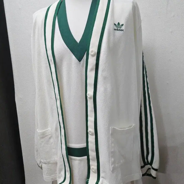 [BUNJANG] Adidas Ivory Three-Stripe Cardigan Dress Set S / 아디다스 아이보리 삼선 가디건  원피스 세트 S 90