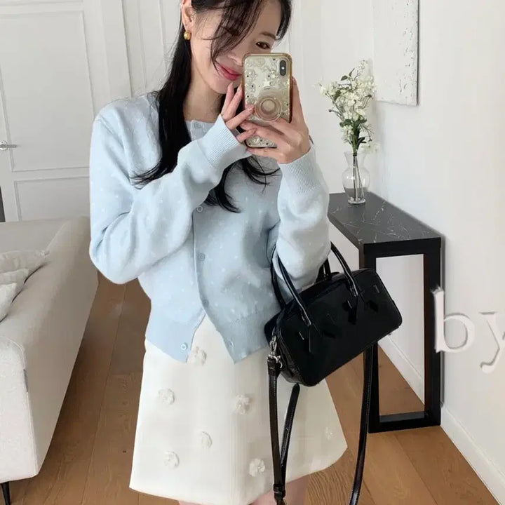 [BUNJANG] Vicinni Dot Cardigan - Sky Blue / 바이씨니 땡땡이 가디건 소라